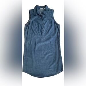 New York & Company Classic Women’s Sleeveless Blue Chambray Shirt Dress Size Med